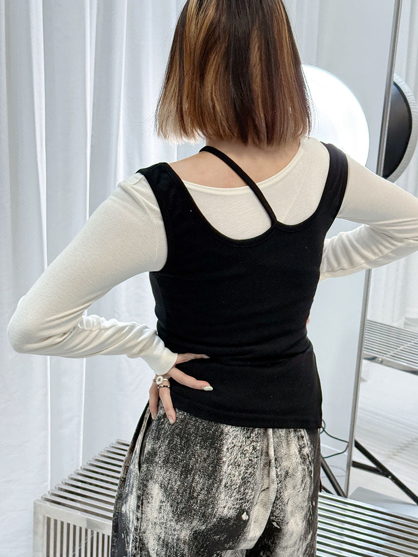 Cut Out Tank Top With Long Sleeve Top Set (2 Colours)