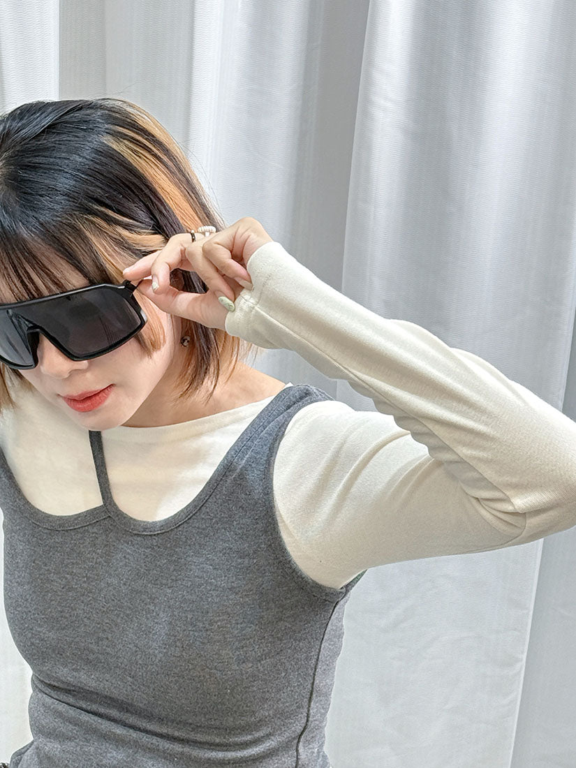 Cut Out Tank Top With Long Sleeve Top Set (2 Colours)