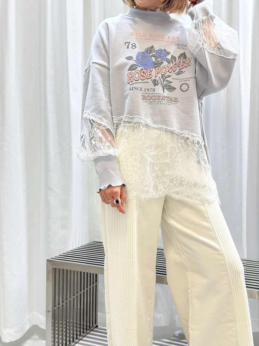 Lace Trim 'Rose Power' Sweatshirt (2 Colours)