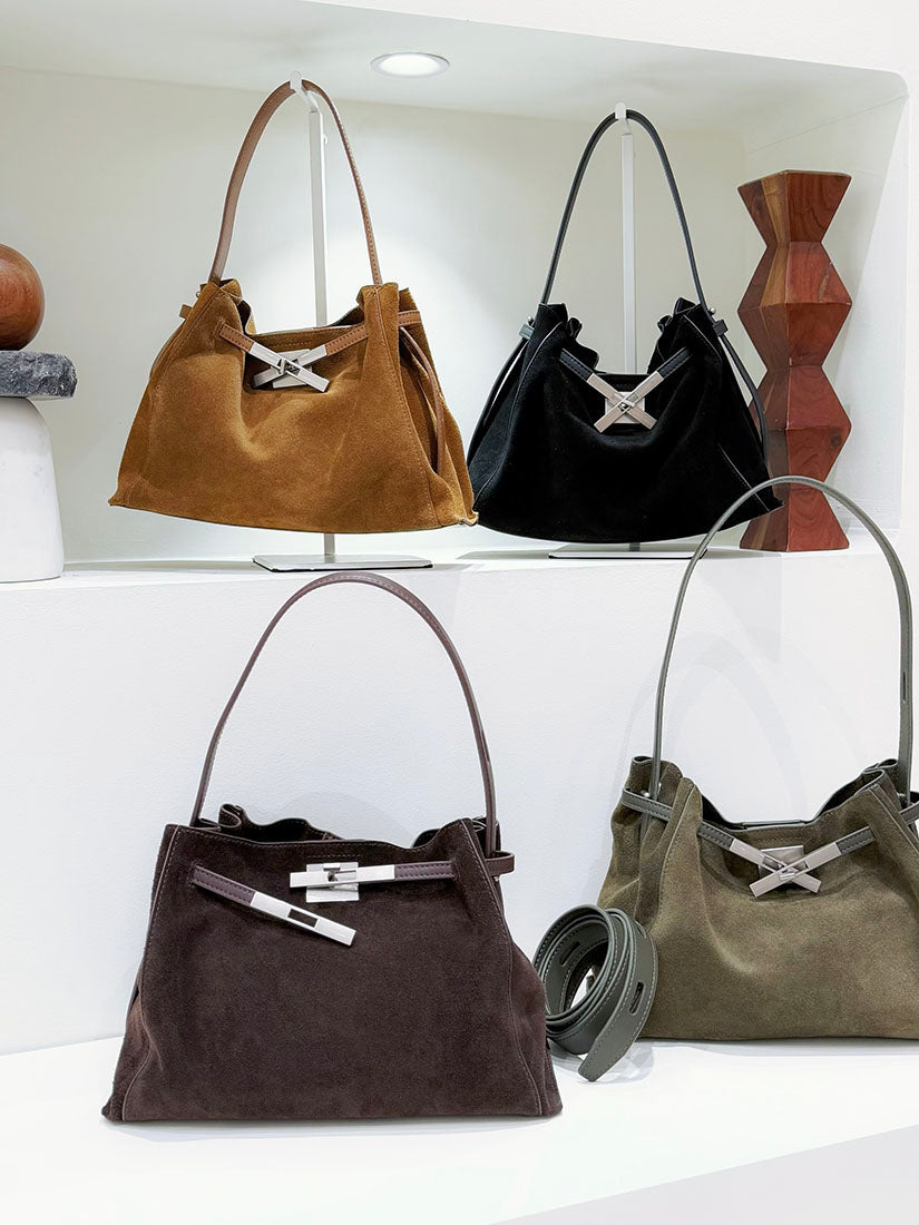 Buckle Strap Detail Suede Shoulder Bag (4 Colours)