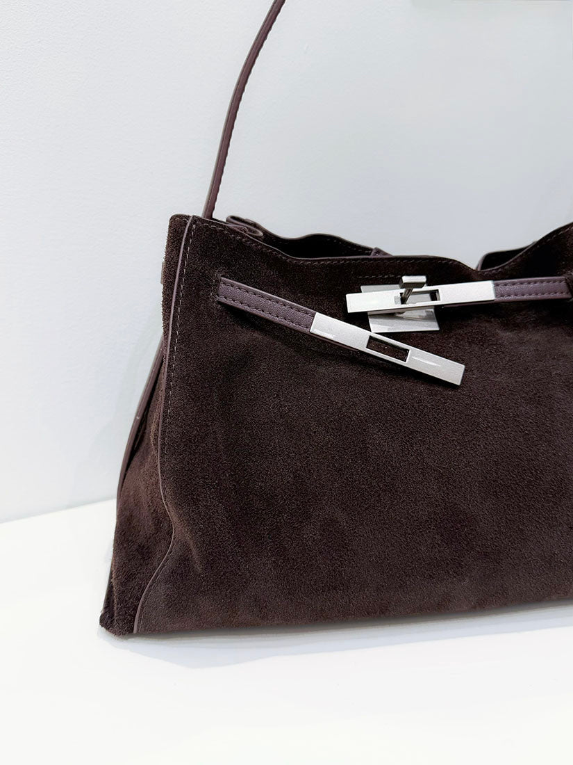 Buckle Strap Detail Suede Shoulder Bag (4 Colours)