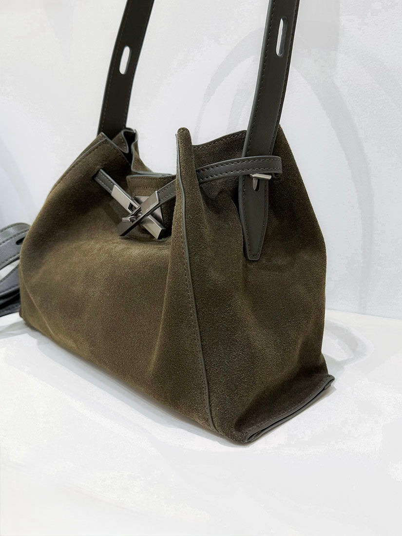 Buckle Strap Detail Suede Shoulder Bag (4 Colours)