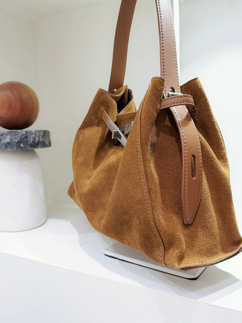 Buckle Strap Detail Suede Shoulder Bag (4 Colours)