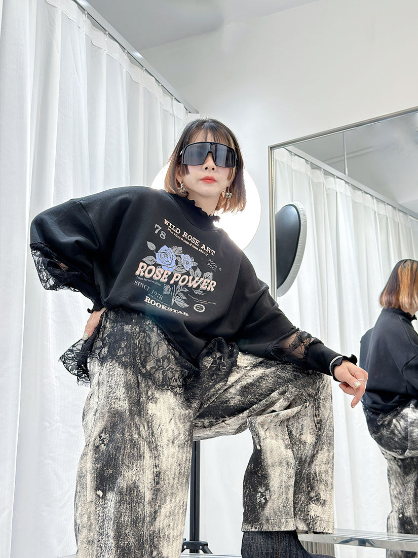 Charcoal Paint Printed Denim Pants