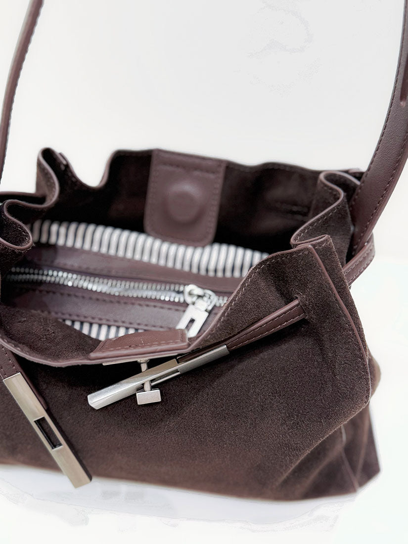 Buckle Strap Detail Suede Shoulder Bag (4 Colours)