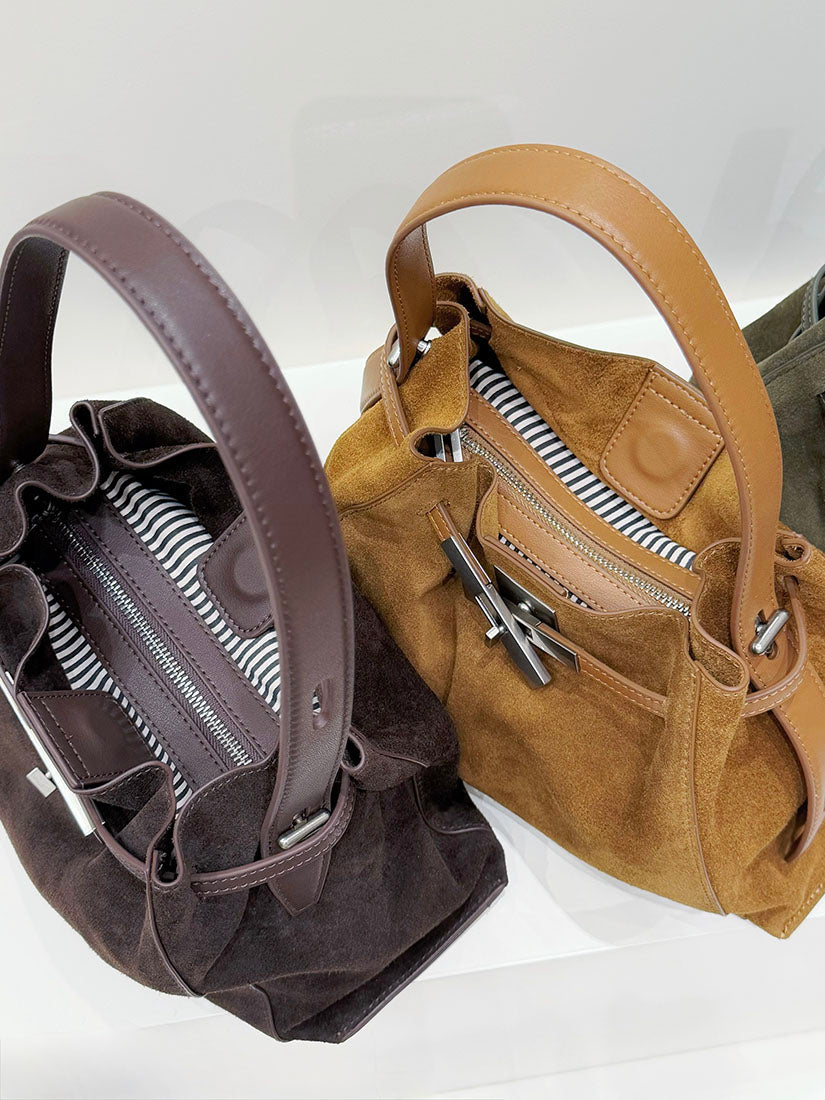 Buckle Strap Detail Suede Shoulder Bag (4 Colours)