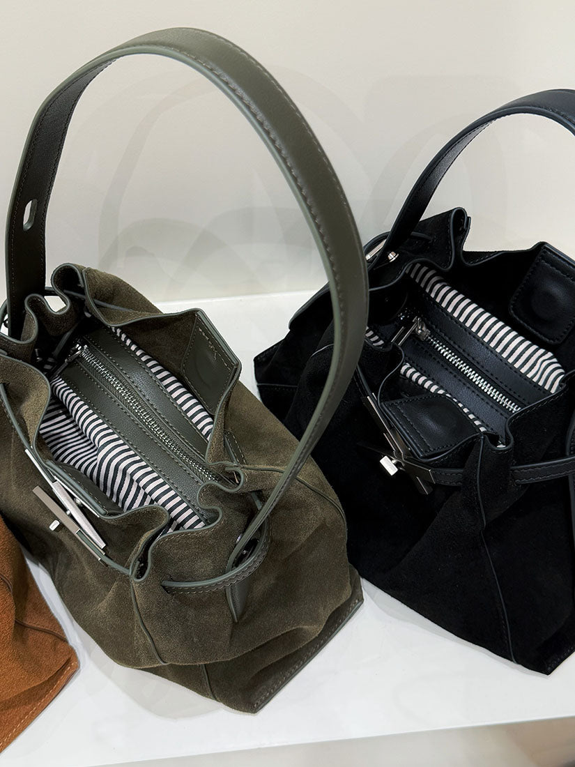 Buckle Strap Detail Suede Shoulder Bag (4 Colours)