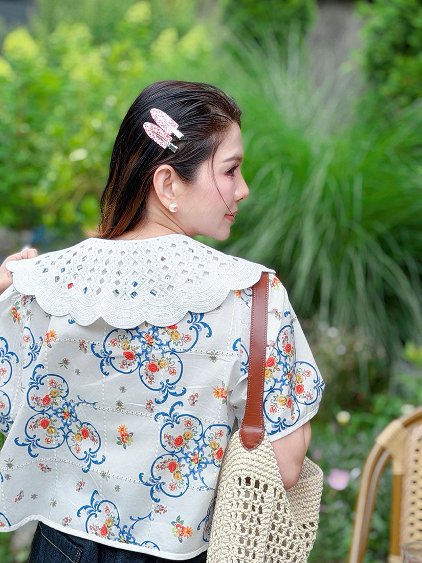 Crochet Lace Collar Floral Perforated Shirt