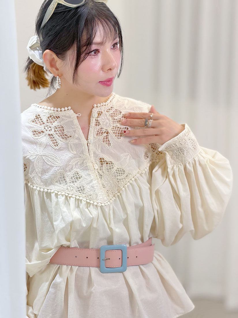 Crochet Lace Yoke Blouse (2 Colours)
