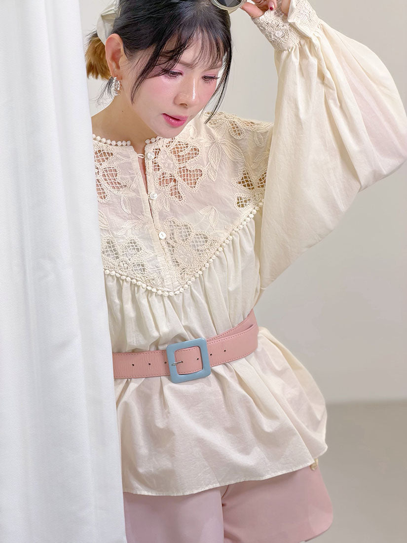 Crochet Lace Yoke Blouse (2 Colours)