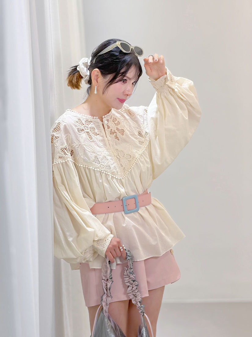 Crochet Lace Yoke Blouse (2 Colours)
