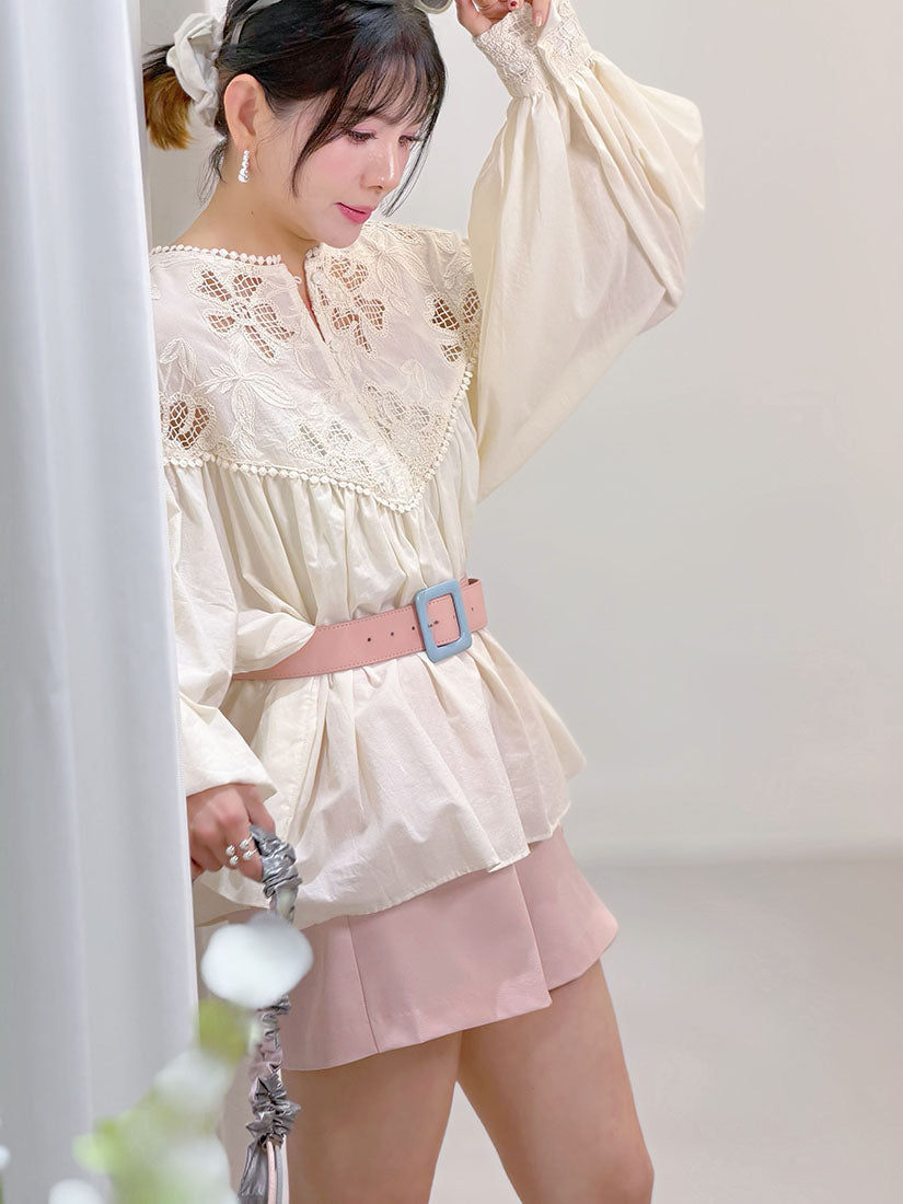Crochet Lace Yoke Blouse (2 Colours)
