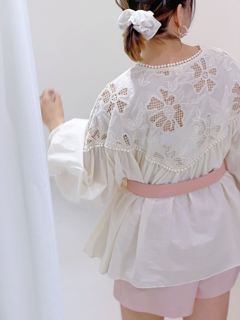 Crochet Lace Yoke Blouse (2 Colours)