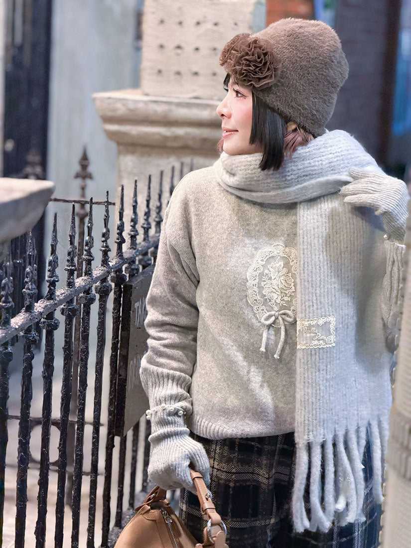 Floral Applique Fluffy Beanie (3 Colours)