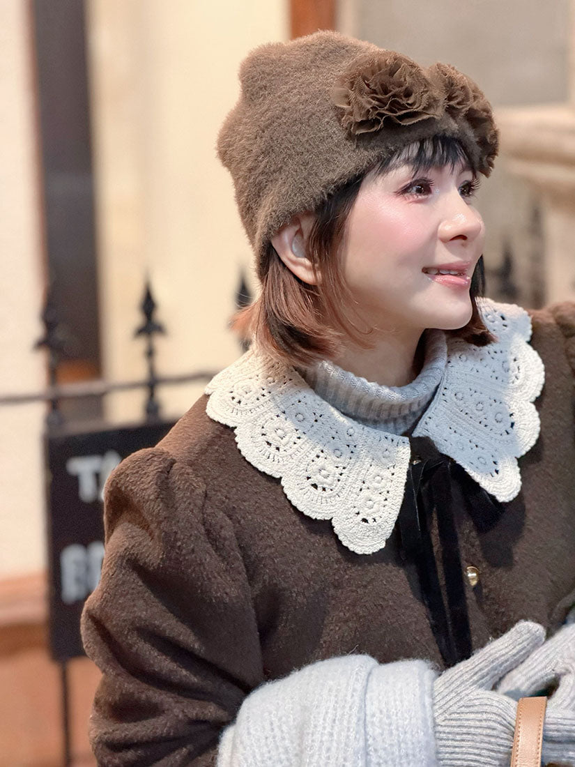 Floral Applique Fluffy Beanie (3 Colours)