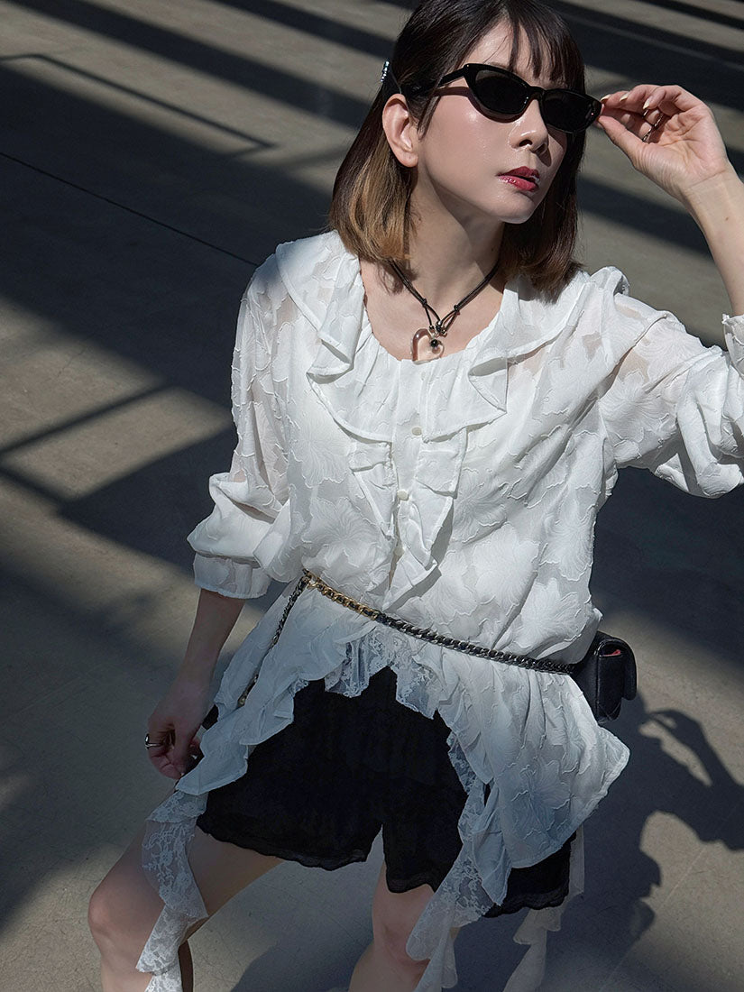 Ruffle Detailed Floral Textured Blouse (2 Colours)