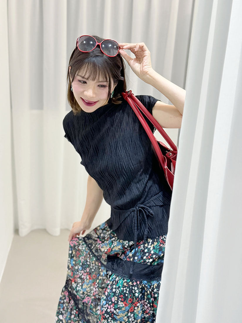 Lace Trim Floral Printed Chiffon Tiered Skirt