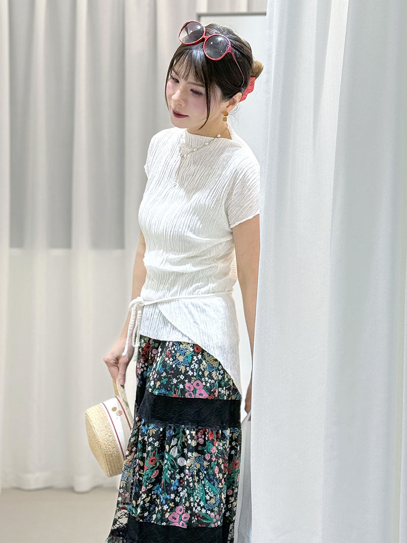 Mock Neck Sleeveless Wrinkle Top With Waist Belt (2 Colours)