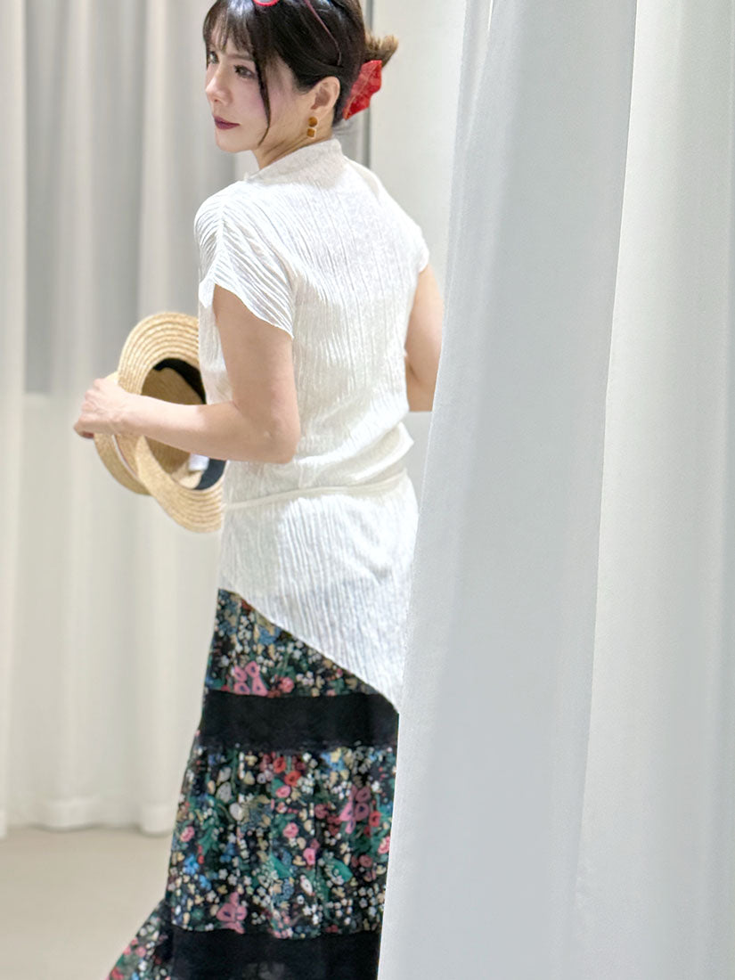 Mock Neck Sleeveless Wrinkle Top With Waist Belt (2 Colours)