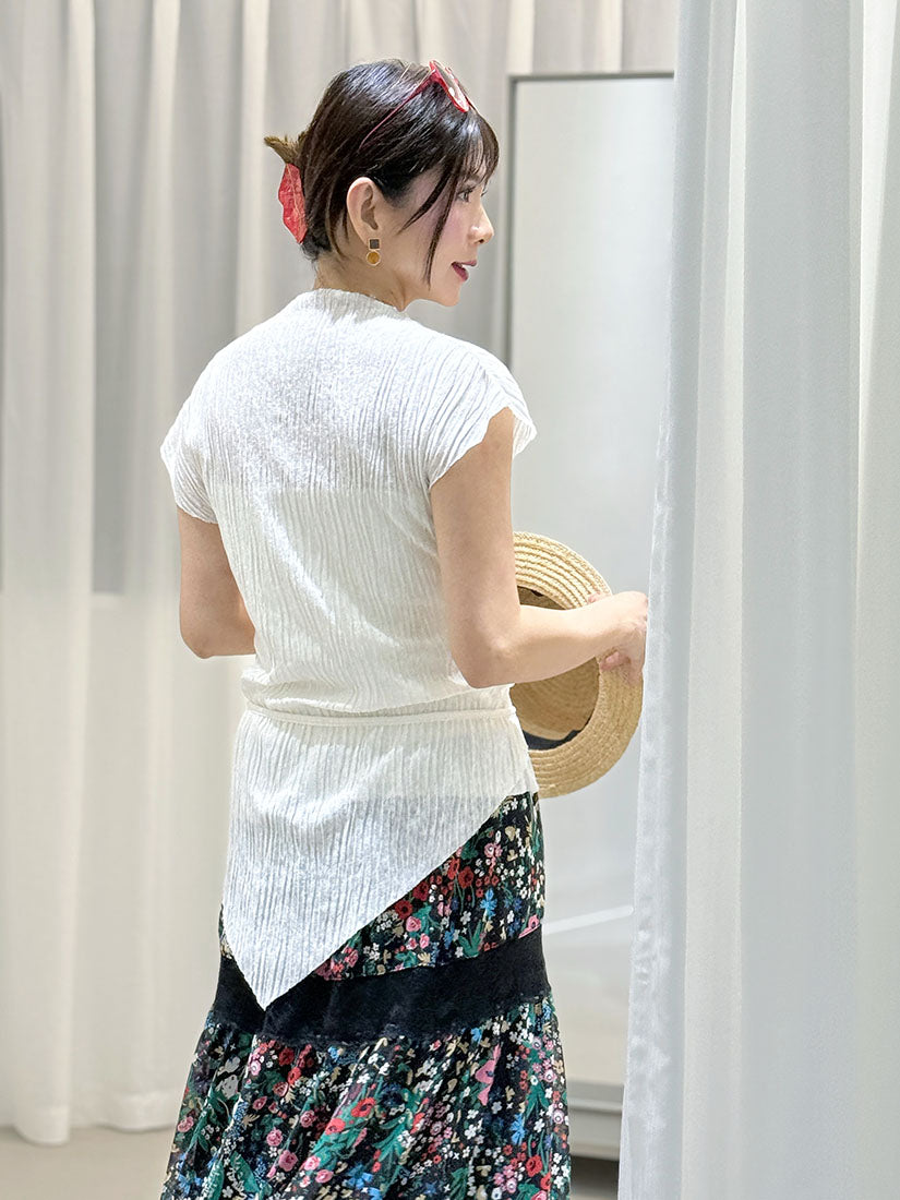 Mock Neck Sleeveless Wrinkle Top With Waist Belt (2 Colours)