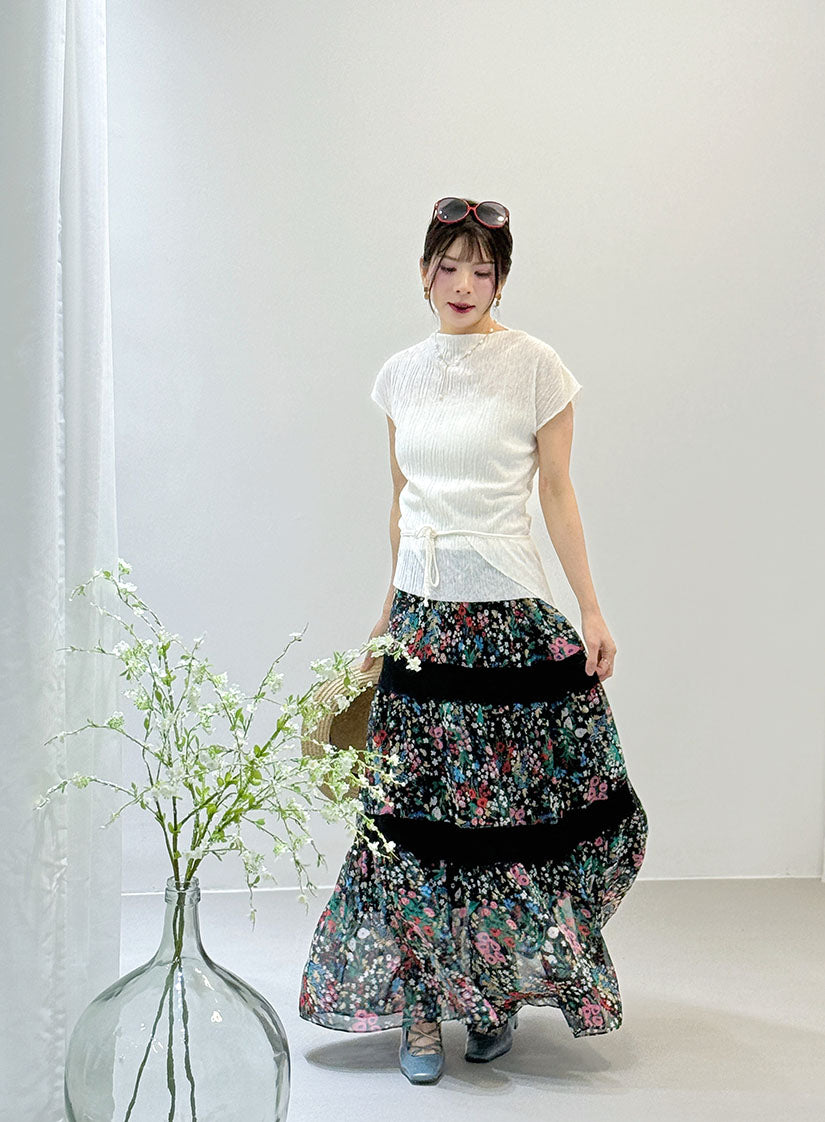 Mock Neck Sleeveless Wrinkle Top With Waist Belt (2 Colours)