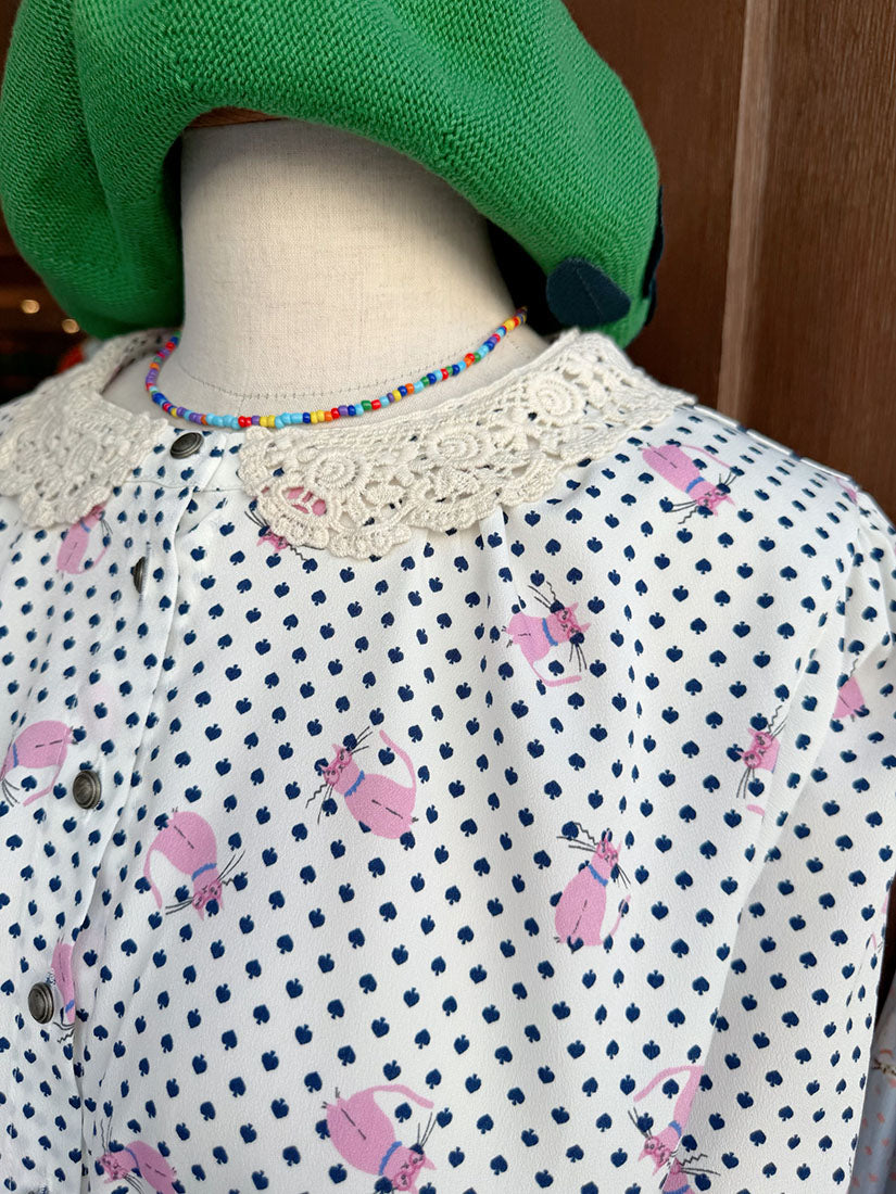 Polka Dot With Cat Printed Dress (3 Colours)