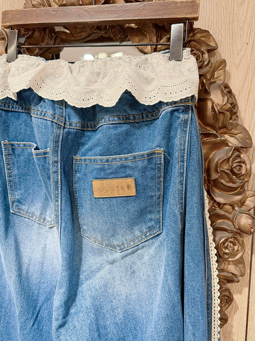 Ruffle Lace Denim Jeans