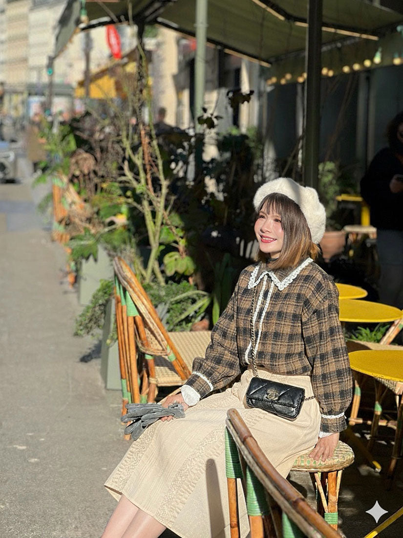 Lace Trim Black Watch Plaid Shirt (2 Colours)