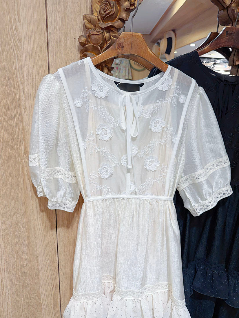 Lace Detailed Ruffle Trim Dress(2 Colours)