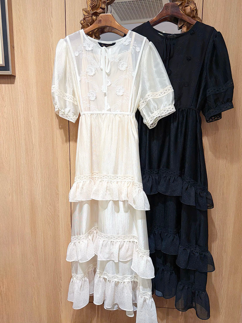 Lace Detailed Ruffle Trim Dress(2 Colours)