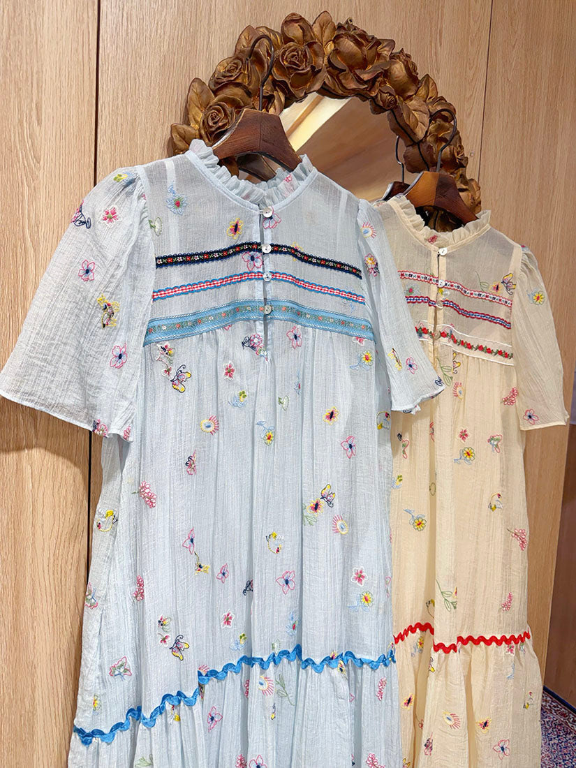 Embroidered Tape Trim Floral Dress(2 Colours)