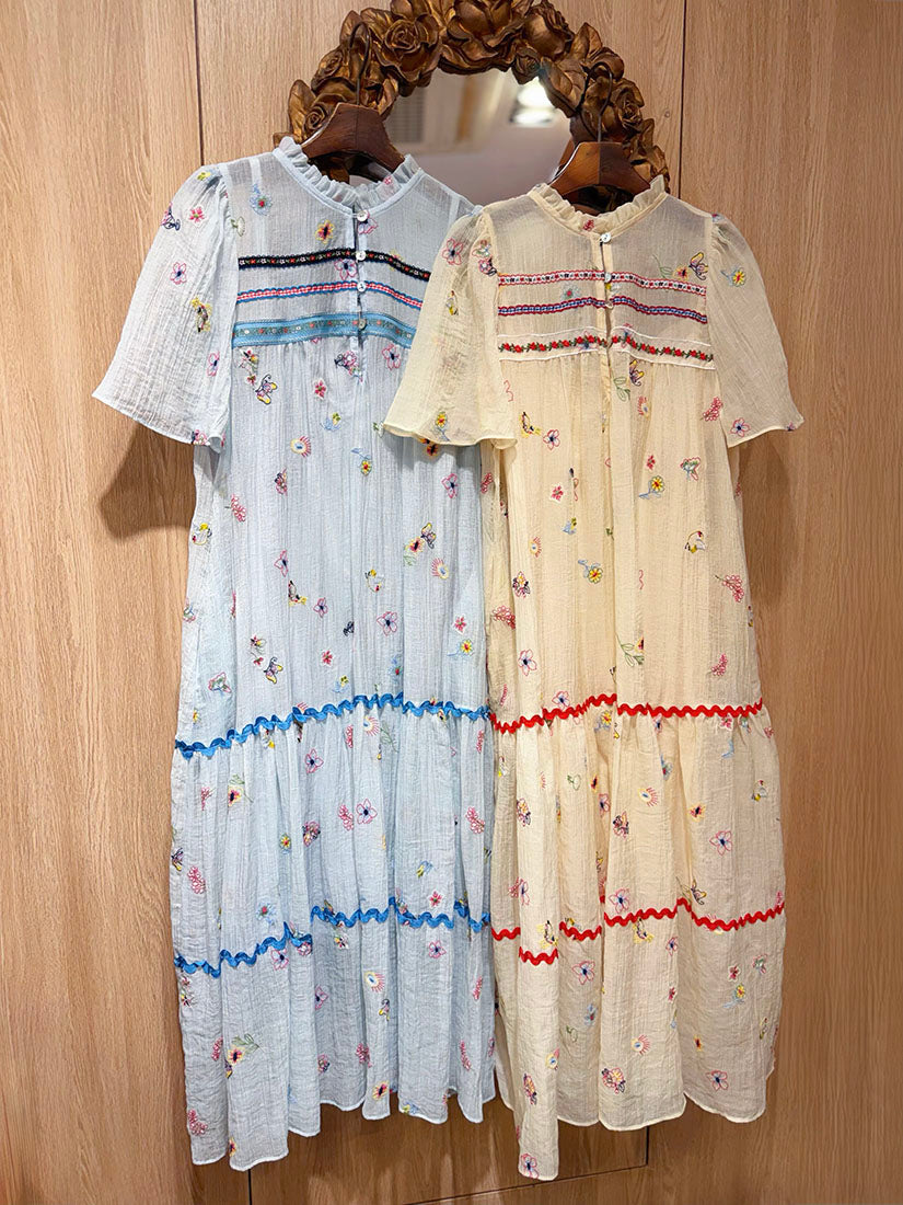 Embroidered Tape Trim Floral Dress(2 Colours)
