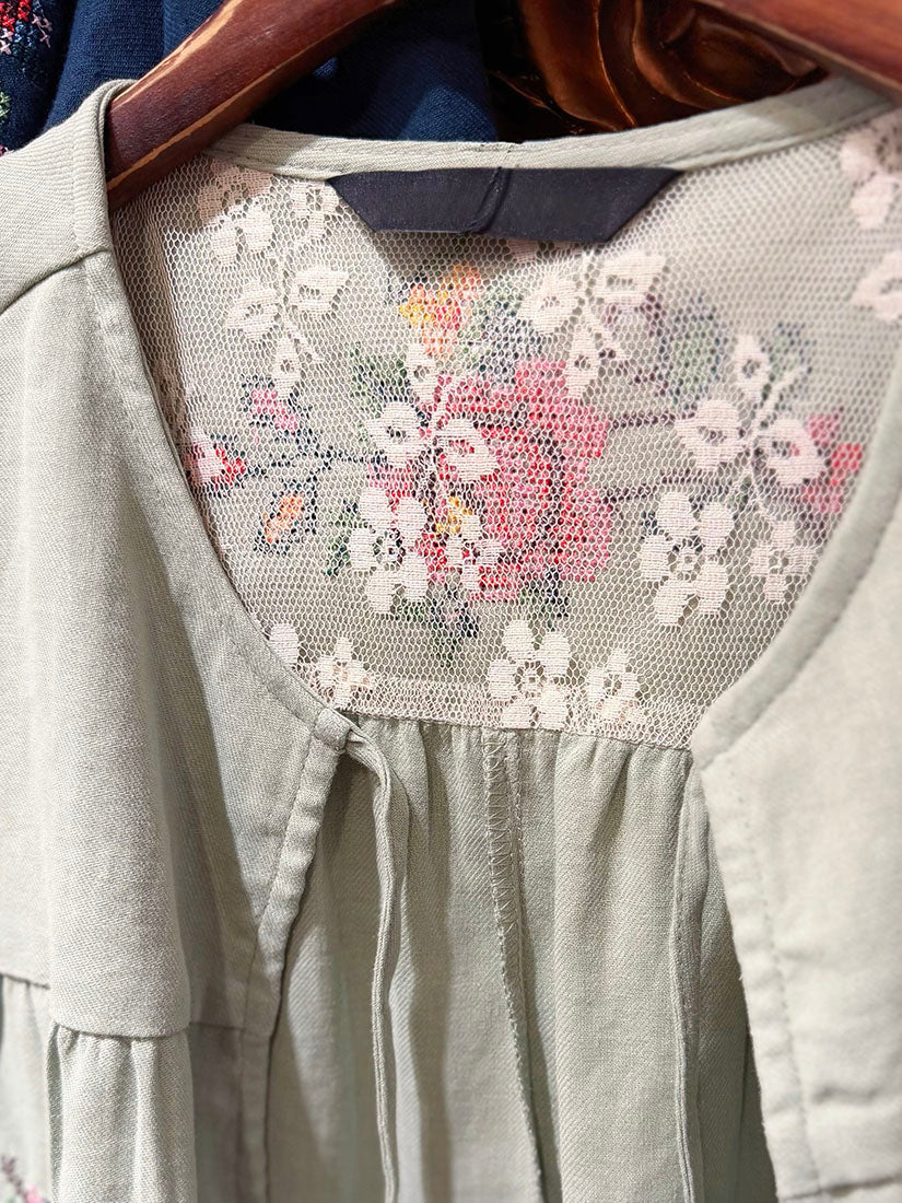 Cross Stitch Embroidered Tie Front Jacket(3 Colours)