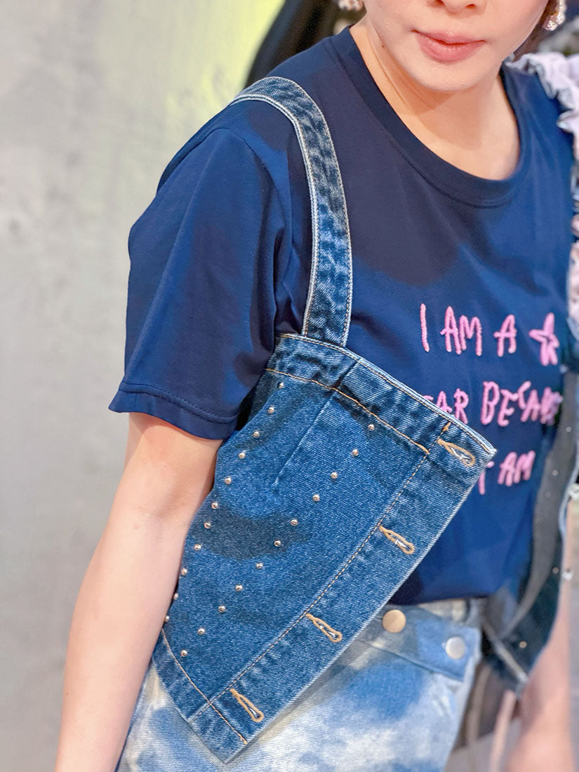 Studs Strap Cami Denim Crop Top