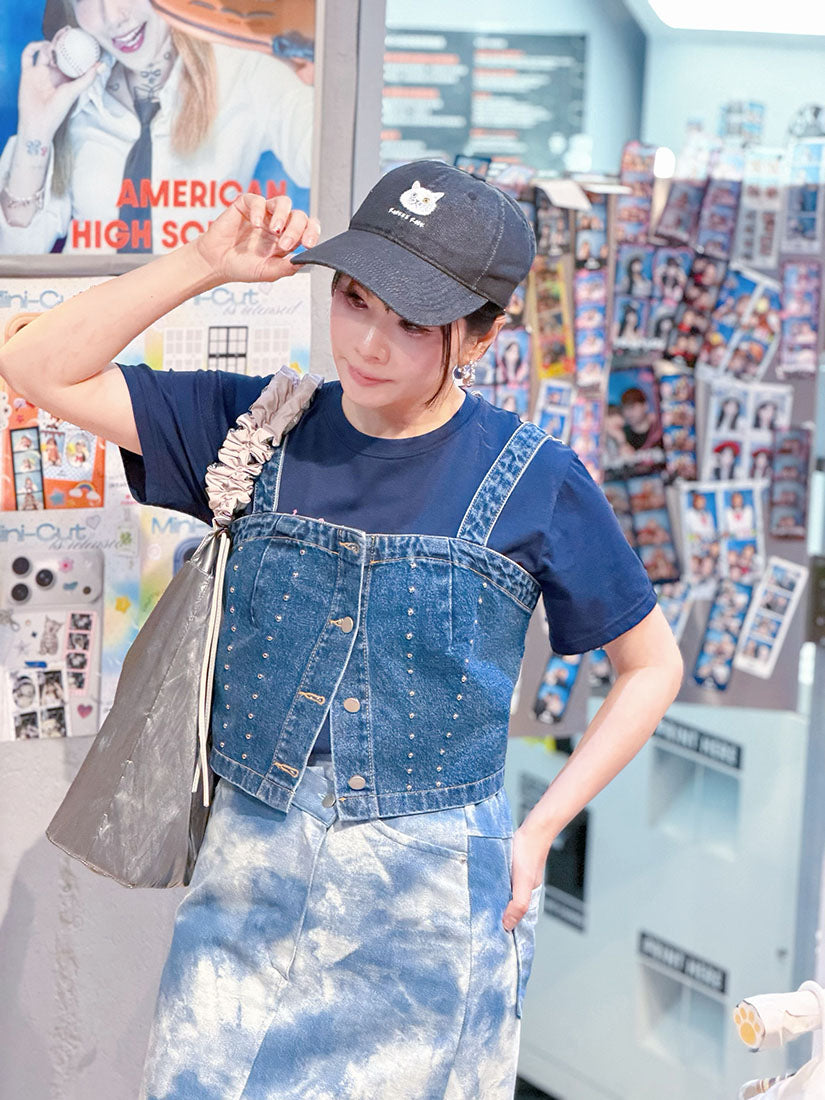 Studs Strap Cami Denim Crop Top