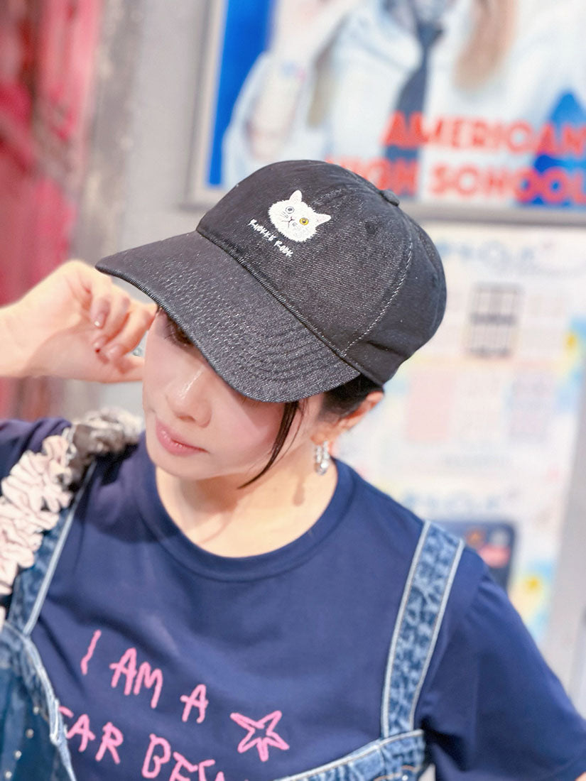 Cat Embroidered Denim Cap (3 Colours)