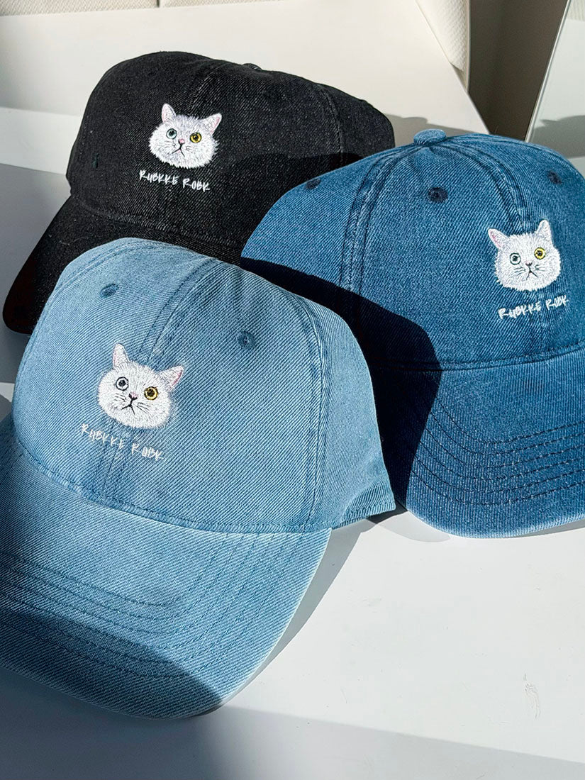 Cat Embroidered Denim Cap (3 Colours)
