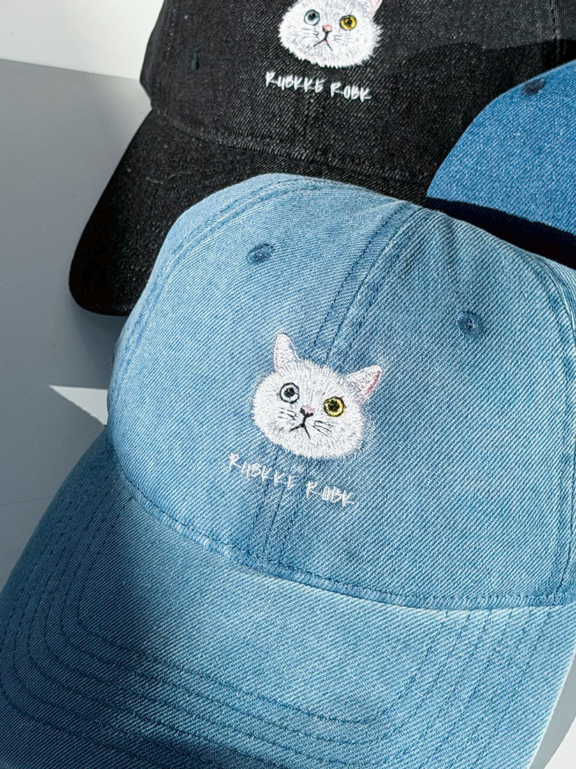 Cat Embroidered Denim Cap (3 Colours)