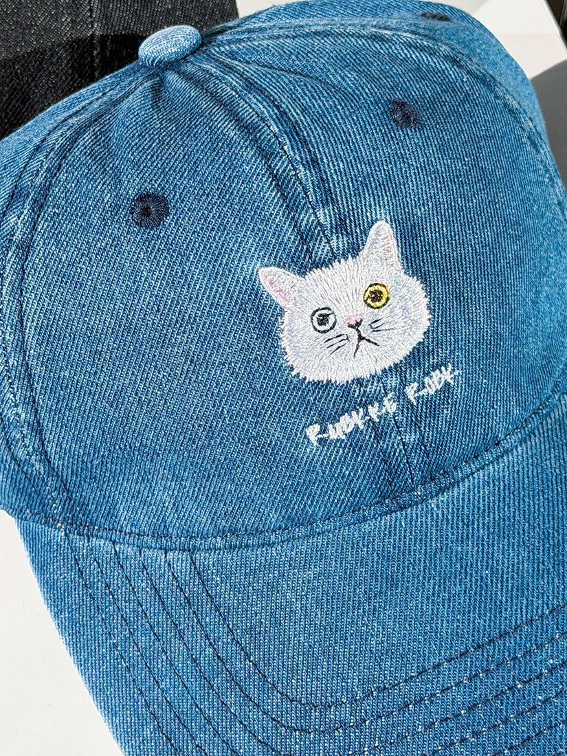 Cat Embroidered Denim Cap (3 Colours)