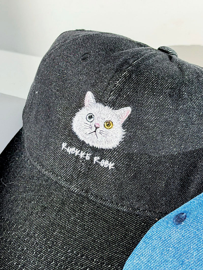 Cat Embroidered Denim Cap (3 Colours)