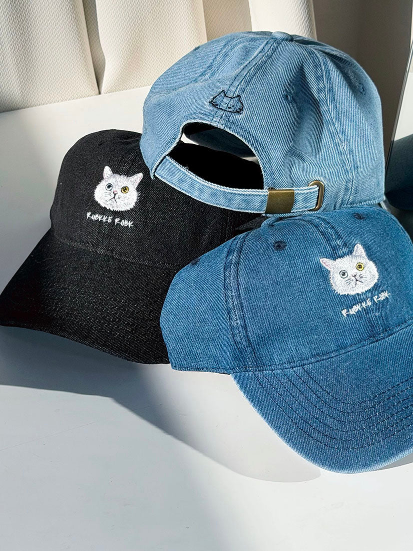 Cat Embroidered Denim Cap (3 Colours)