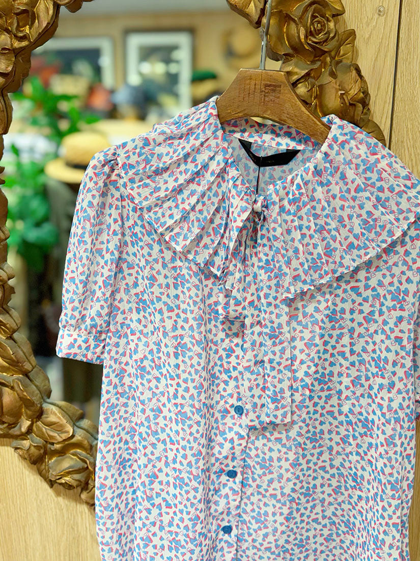 Heart Printed Tie Neck Blouse(2 Colours)