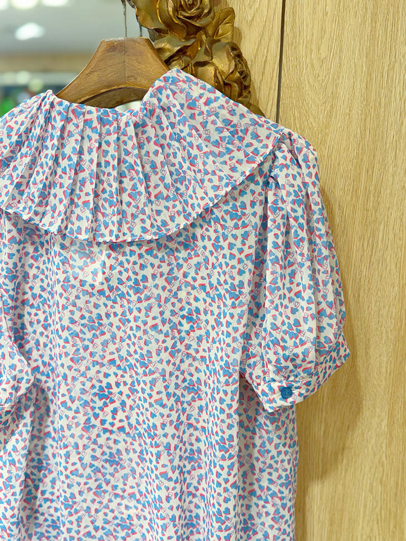 Heart Printed Tie Neck Blouse(2 Colours)