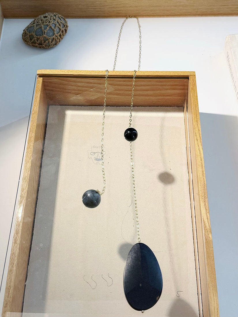 Wood & Gemstone Asymmetric Long Necklace