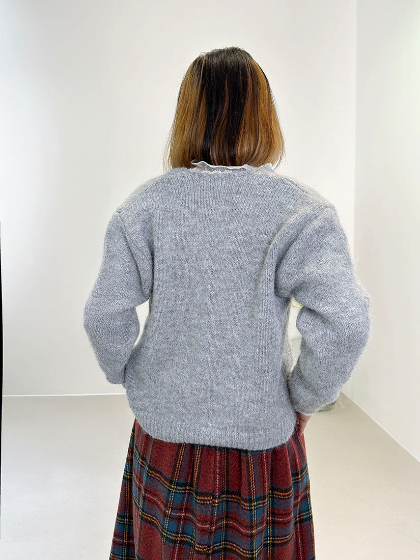 Lace Trim Ribbon Bow Cardigan (2 Colours)