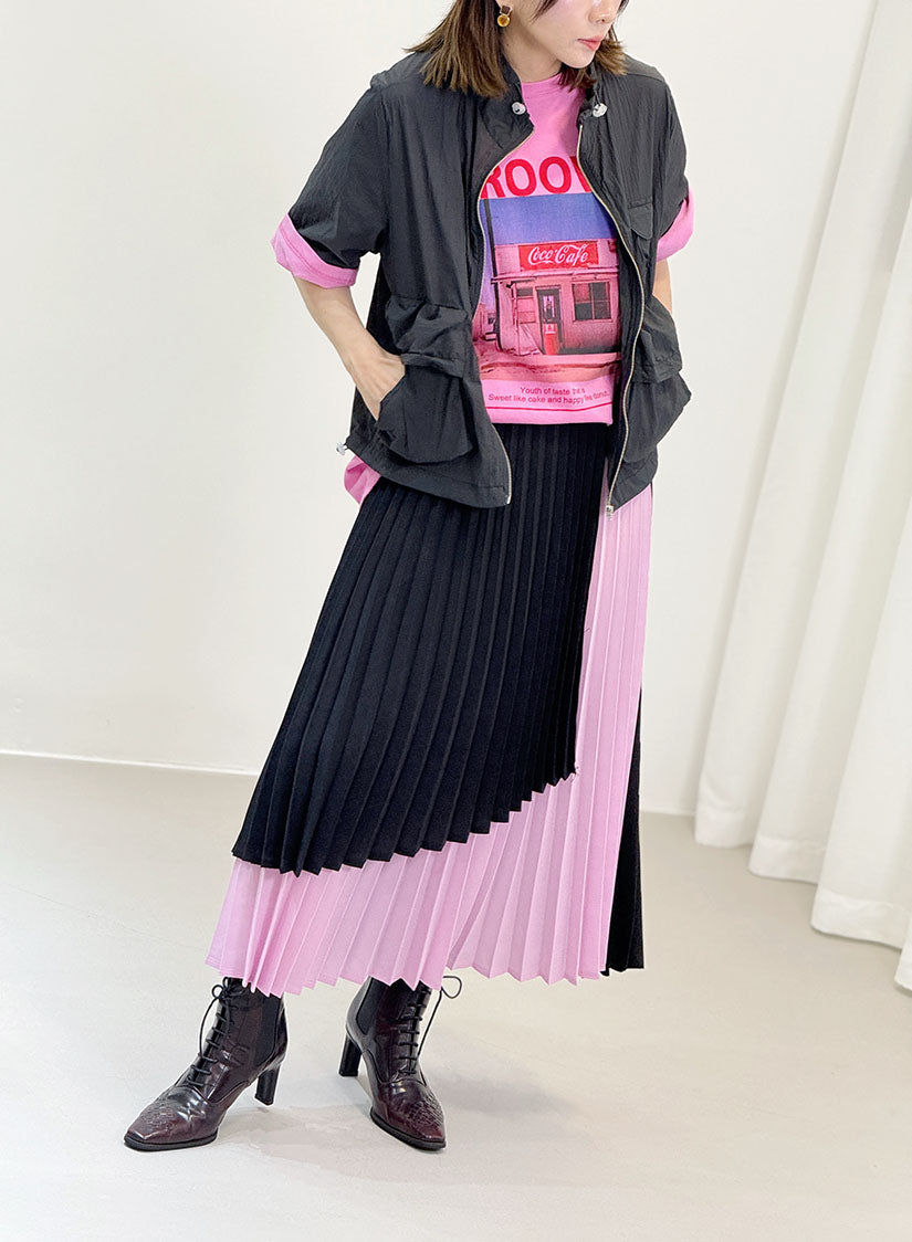 Two Tone Layered Pleated Skirt (2 Colours)