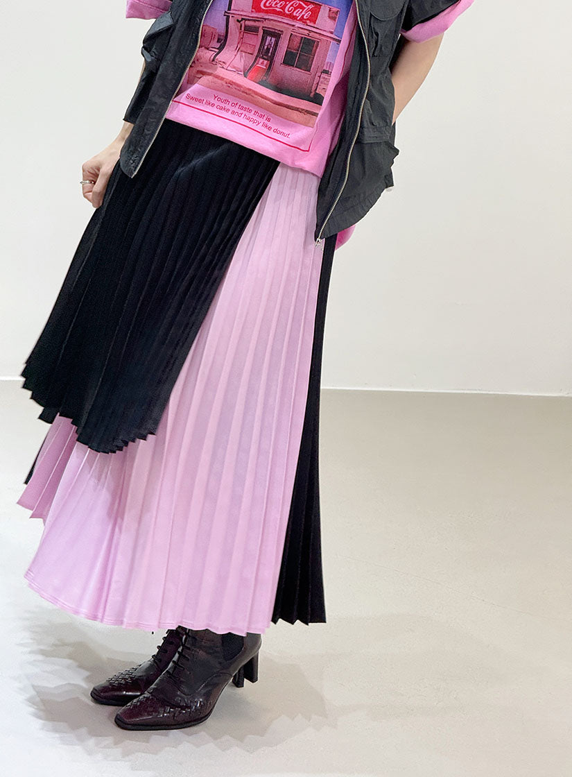 Two Tone Layered Pleated Skirt (2 Colours)