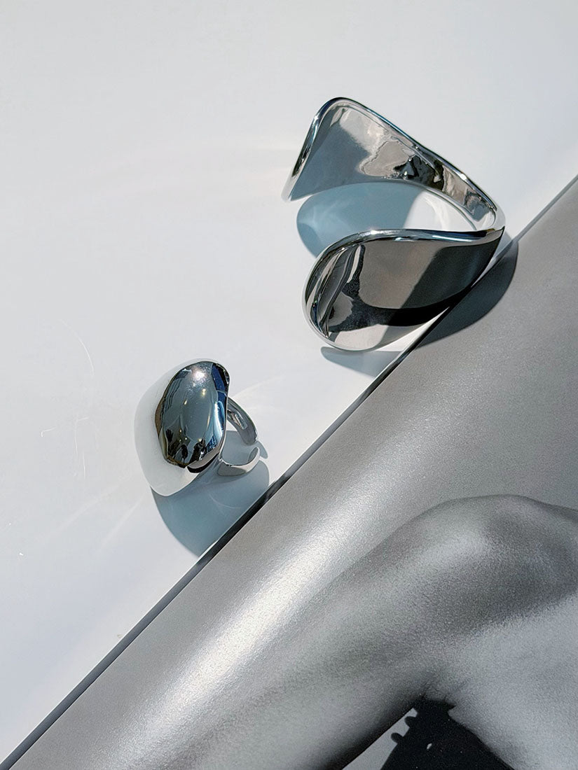 Polished Liquid Silver Ring & Bangle (2 Styles)