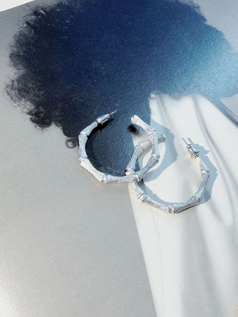 Brushed Metallic Bamboo Joint Hoop Earrings (2 Colours)