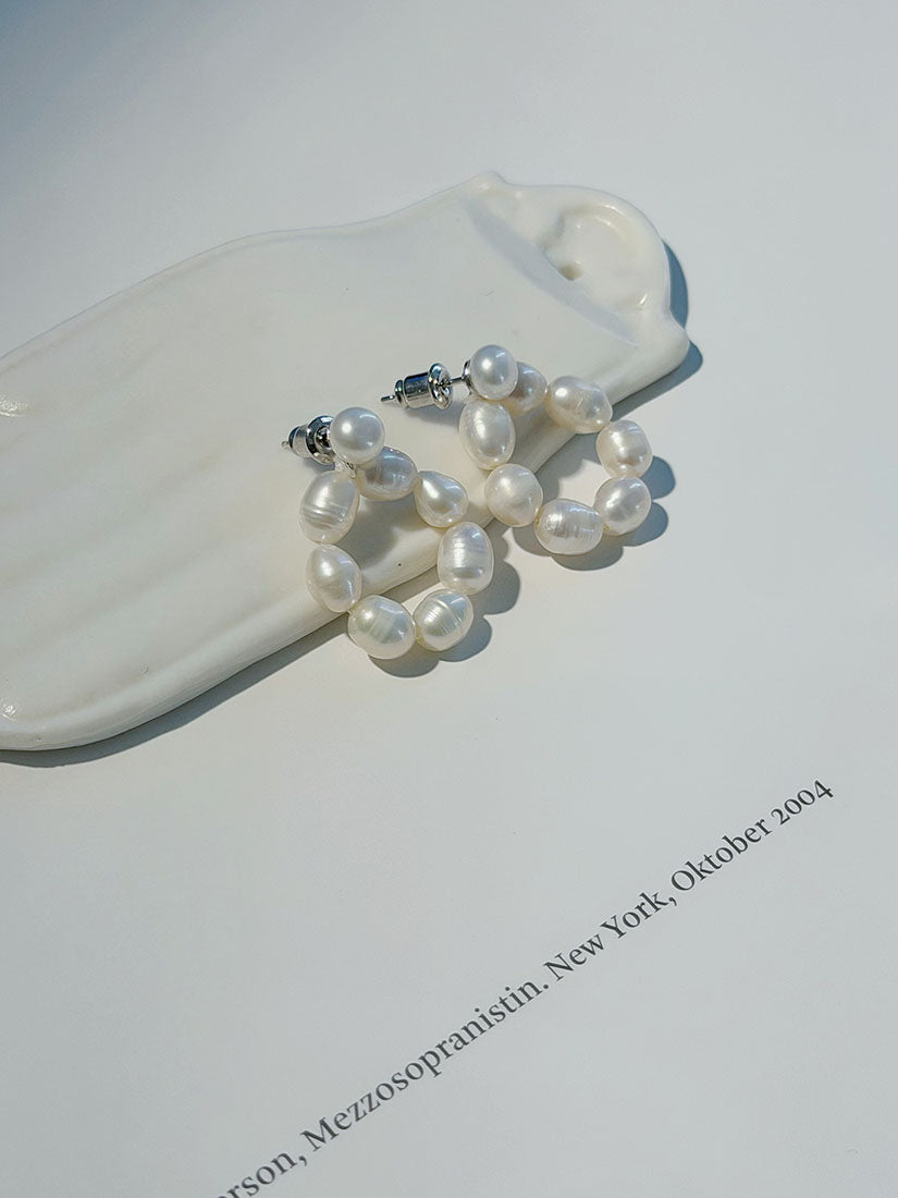 Organic Gold & Pearl Hoop Earrings (2 Styles)